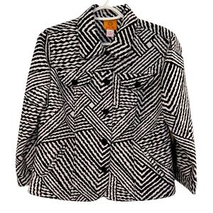 Women’s Ruby Rd.—Black & White Abstract Pattern Long Sleeve Jacket. Size 10.